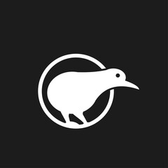 Obraz premium Minimalist White Kiwi Bird Logo Icon Design in Circle