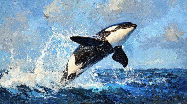 The killer whale leaping out of the water