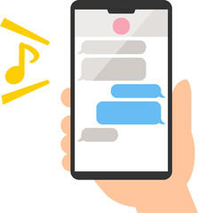 メッセージアプリでメッセージのやりとり中のスマートフォンを持つ手 © logistock