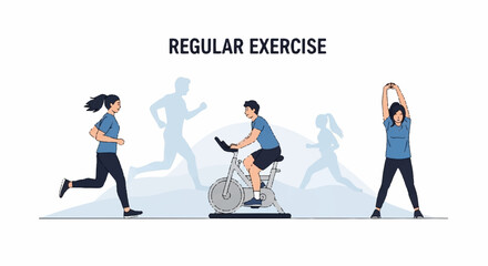 Fototapeta premium People engaging in regular exercise running cycling and stretching promoting fitness and healthy lifestyle