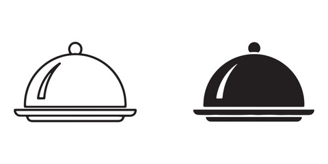 Fototapeta premium Black and white cloche dishes on plate icons