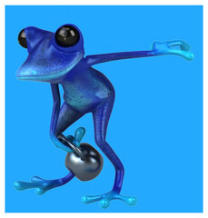 Naklejka premium Conceptual 3D illustration of a cartoon frog lifting a kettlebell