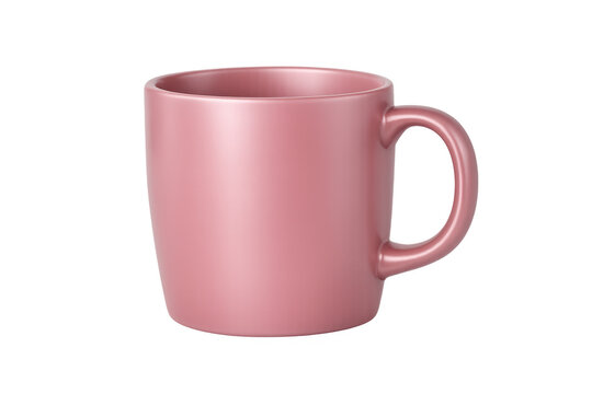 Pink ceramic coffee mug on transparent background