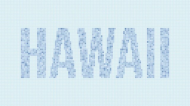 Hawaii dotted map animation. Digital style shape of the island. Hawaii shape and title blue dots appear with flickering effect. USA. Creative Intro, outro, title, logo video.