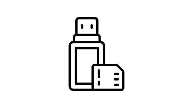 Trendy linear icon animation representing pendrive data storage