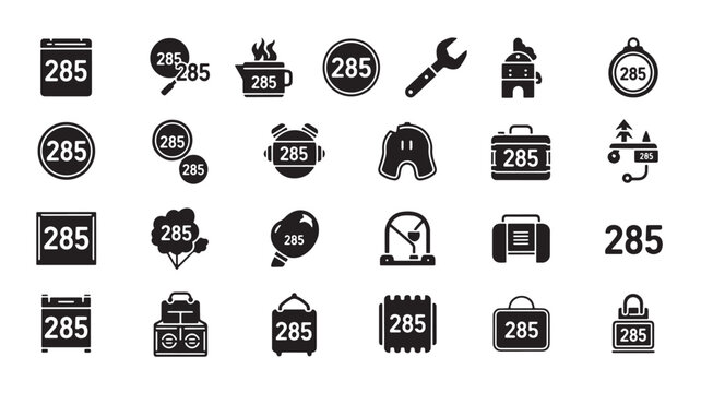 Collection of diverse icons featuring various tools and objects with number 285