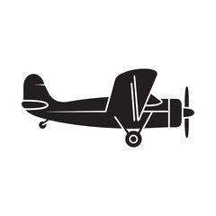 Simple black silhouette of a vintage biplane with a propeller © JJMS