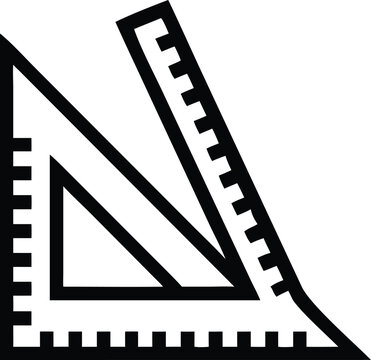 Black line drawing of a triangle ruler and straight ruler for geometry lessons and technical drafting