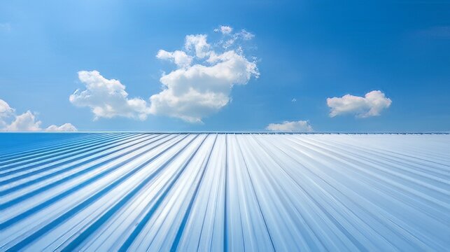 Modern metal roof on a building of galvanized steel or galvalume for durability. Modern corrugated metal roof on a building, sheet metal roofing. 