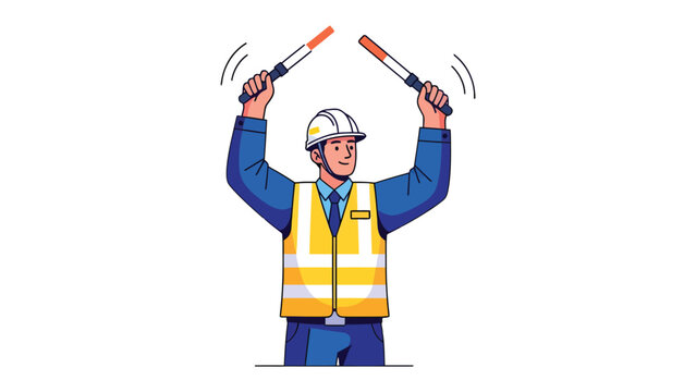Traffic controller signals: A dedicated traffic controller, equipped with batons, ensures smooth operations, directing the flow and promoting safety. This illustration captures precision and focus.