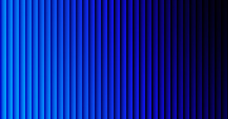 Obraz premium Vivid electric blue vertical blind slats creating a dramatic abstract background with a smooth transition from bright light to deep shadow across the surface.