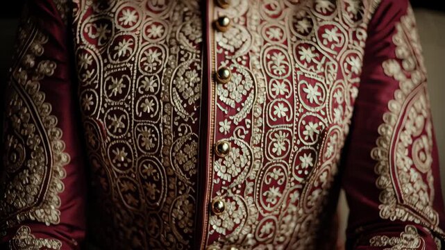Close-up of a groom s hands with intricate mehndi designs  traditional attire  and gold embellishments for wedding celebration