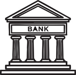 Obraz premium Black and white illustration of a bank building with columns