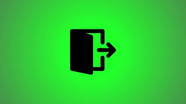 Black exit icon with arrow motion on vibrant green background in 3d perspective