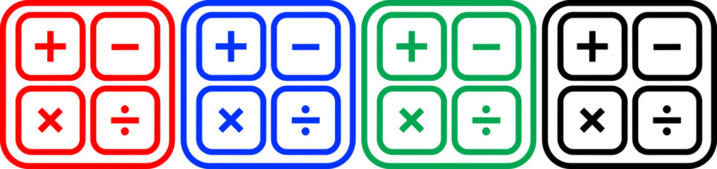 Obraz premium Calculator buttons set in red blue green and black mathematical symbols