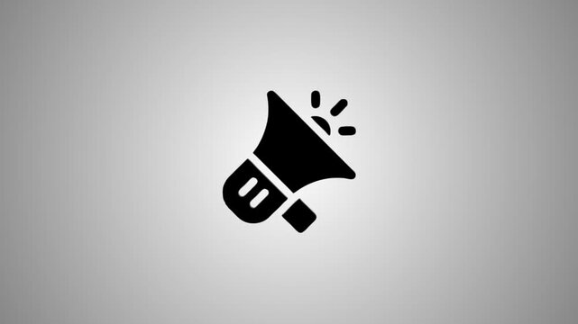Animated megaphone icon rotating on neutral gray background for marketing and communication concepts
