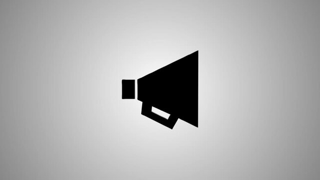 Animated megaphone icon rotating in three dimensions on gray gradient background for marketing and advertising concept