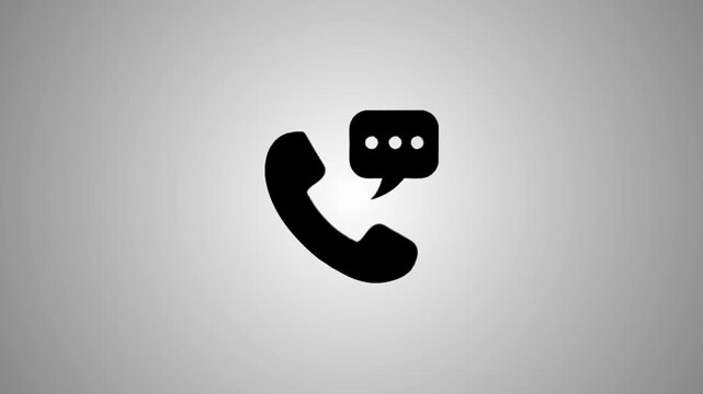 Black phone receiver and speech bubble with three dots icon appearing and disappearing on light gray background, 3D animation