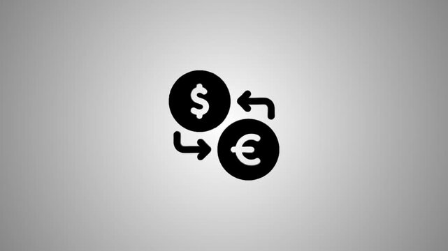 Animated currency exchange icon featuring dollar and euro symbols with rotating arrows for financial conversion concepts