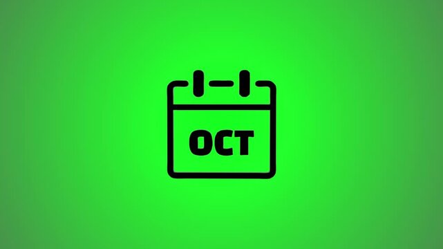 Animated calendar icon showing month of October with shadow effect on green background