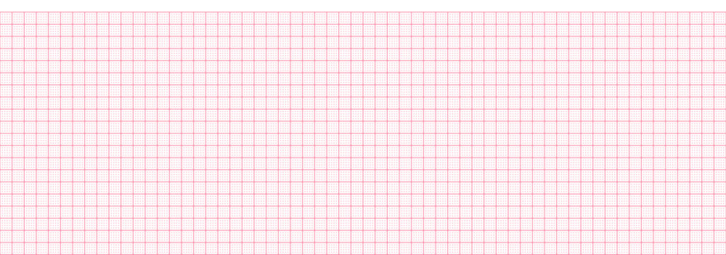 Empty ecg graph paper with pink lines and dots on white bg. Background of heart beat measurement. Millimeter graph grid. Geometric pattern for medicine, science line scale measurement