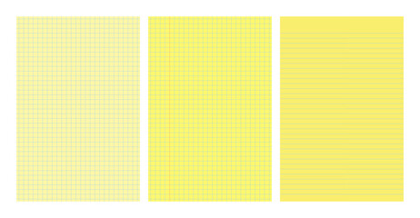Set of yellow legal pad pages with lined or grid designs © dniprodd