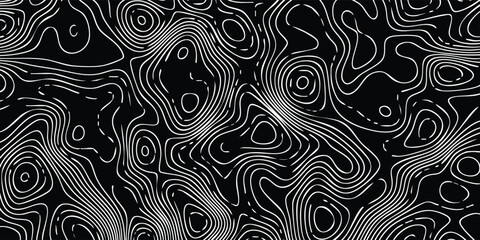 Abstract black landscape linework, smooth white altitude curves forming irregular terrain rings across the surface. © MOH