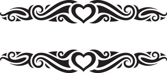 Fototapeta premium Two identical black tribal pattern bands with a central heart symbol on a clean white backdrop