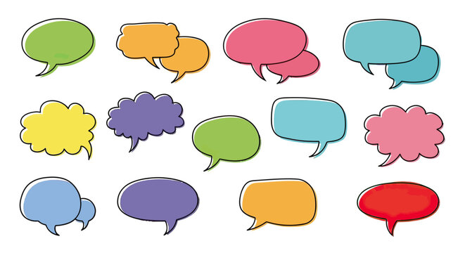 Colorful cartoon speech bubbles icons.