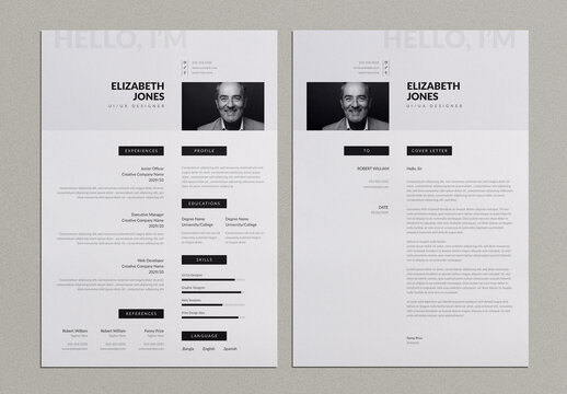 Black and White Resume and Cover Letter Layout