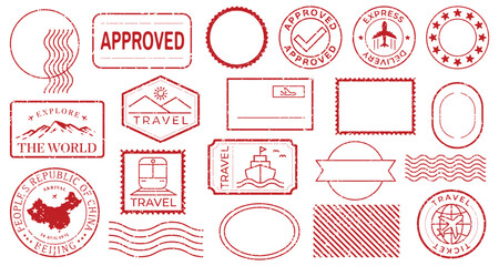 Vintage travel-themed stamp designs illustration vector set. © Rawpixel.com