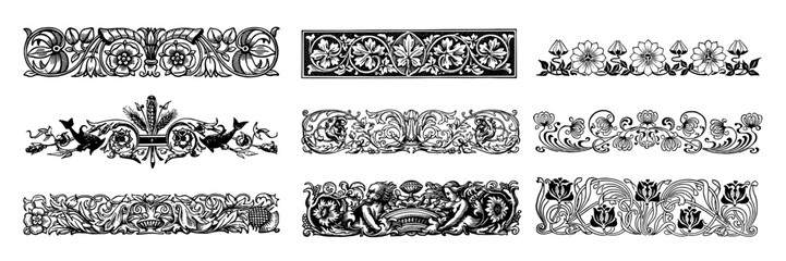 Vintage floral decorative border designs element vector set © Rawpixel.com