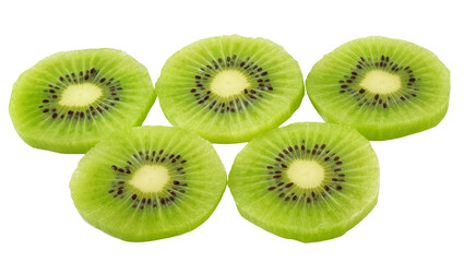 Fototapeta premium Isolated fresh green kiwi fruit slices group of five juicy natural healthy delicious summer snack