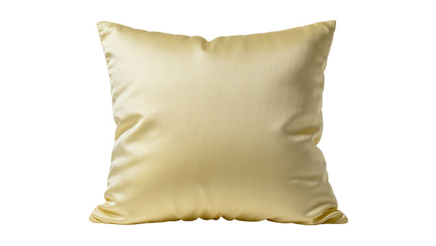 Isolated soft satin cushion in light yellow shade, comfortable decorative pillow for home decor