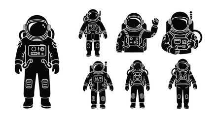 Silhouettes of astronauts in various poses and space suits © Nayem