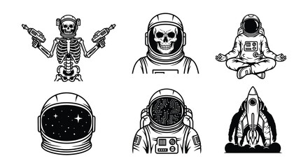Silhouettes of astronauts in various poses and space suits © Nayem