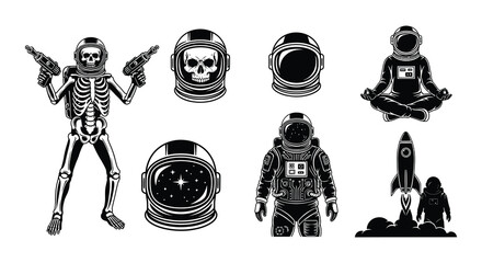 Silhouettes of astronauts in various poses and space suits © Nayem