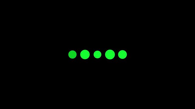A deep black background is illuminated by a row of five bright green circles of differing diameters, with the initial circle a slightly lighter shade of green, signifying a visual progress or
