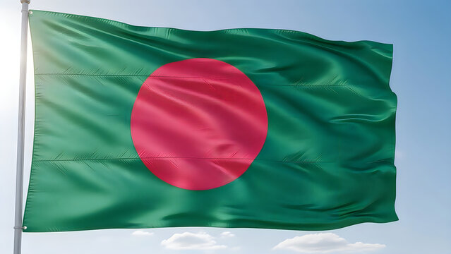 Flag of bangladesh waving against a clear sky backdrop