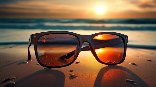Sunglasses On Beach At Sunset