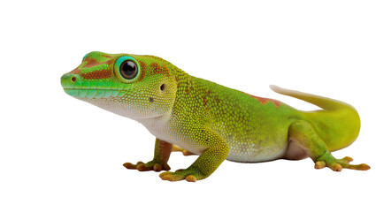 Fototapeta premium Isolated Madagascar giant day gecko, a brightly colored reptile on a plain setting.