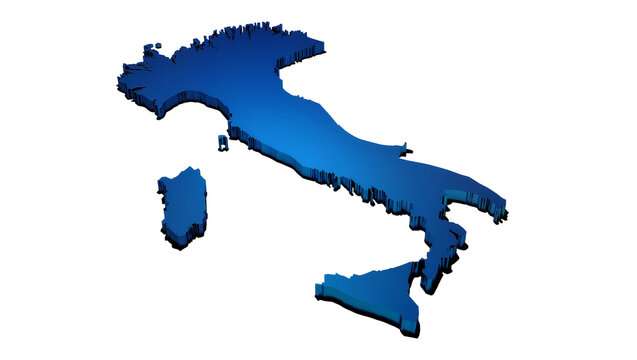 Isolated three-dimensional rendering of Italy map with regions and islands in blue