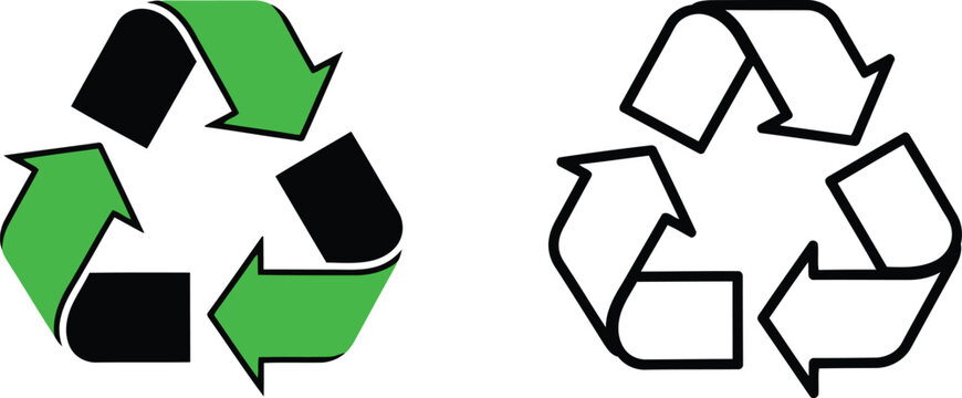 Two variations of the universal recycling symbol displayed side by side on a clean white background Vector