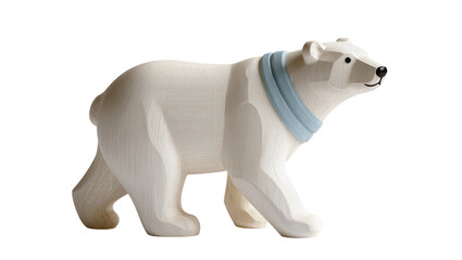 Isolated wooden polar bear figurine wearing a blue scarf, smiling, handcrafted toy for children © Isolde