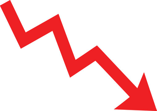 A bold red zigzag arrow pointing downwards representing a sharp decline in financial performance data Vector