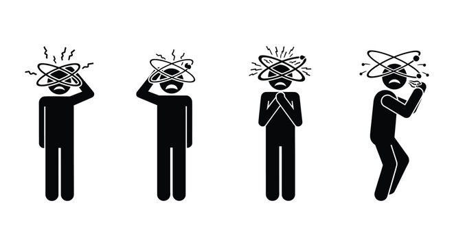 Stick figures experiencing varying levels of mental overload and confusion
