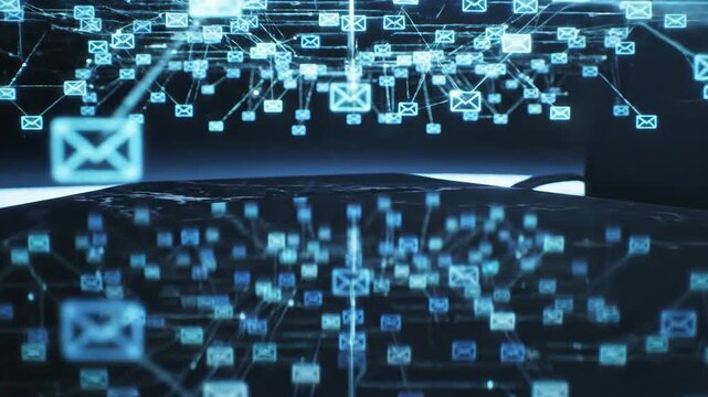 Futuristic digital marketing communication with email technology. dynamic network showing data flow over internet for global business