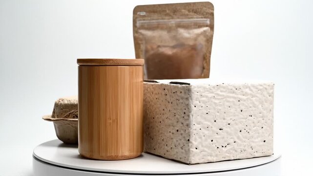 Assortment of Eco-Friendly Packaging Options Rotating on a White Turntable