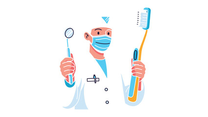 Dental Professional's Gear: A dental professional stands ready, presenting essential tools and equipment for oral health, promoting proactive dental care and hygiene © abidakhatun