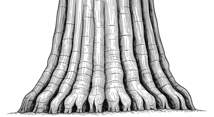 Giant Sequoia Tree Trunk Base, Detailed Ink Drawing, Ancient Forest Element © rokok